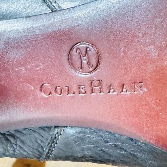 Cole Haan Boots Womens 8.5 Black Leather Chelsea Heeled Ankle Pebbled Vintage - Picture 9 of 11